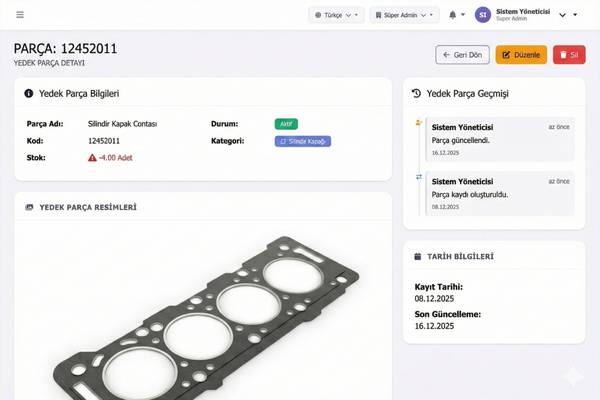 Yedek Parça Yönetimi - Stok Takibi ve Tedarikçi Yönetim Sistemi
