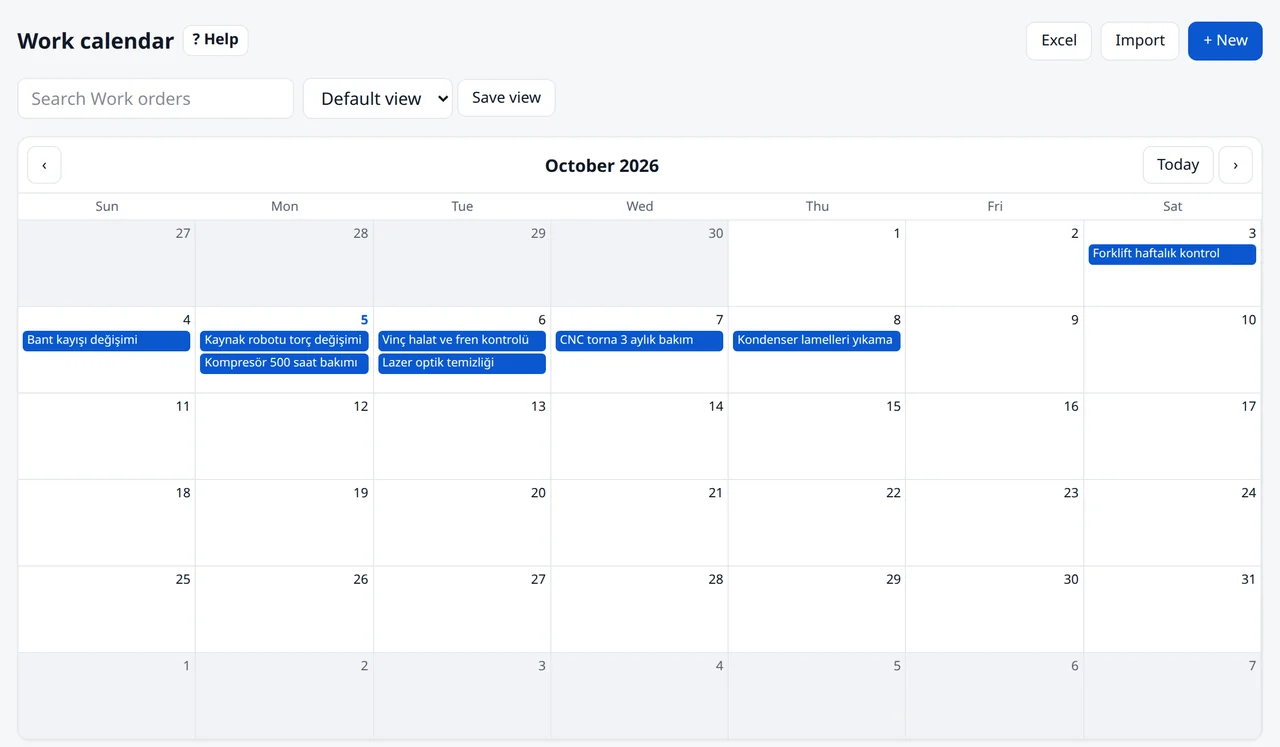 Work calendar: planned jobs this month