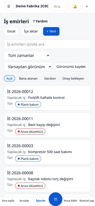 Teknisyenin iş listesi