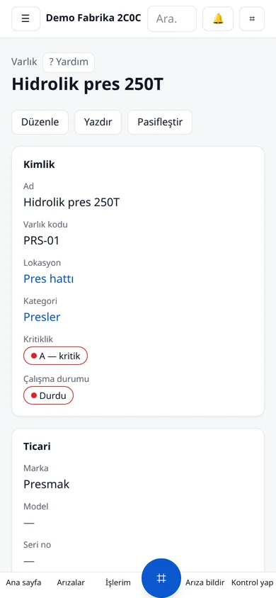 QR ile açılan makine kartı