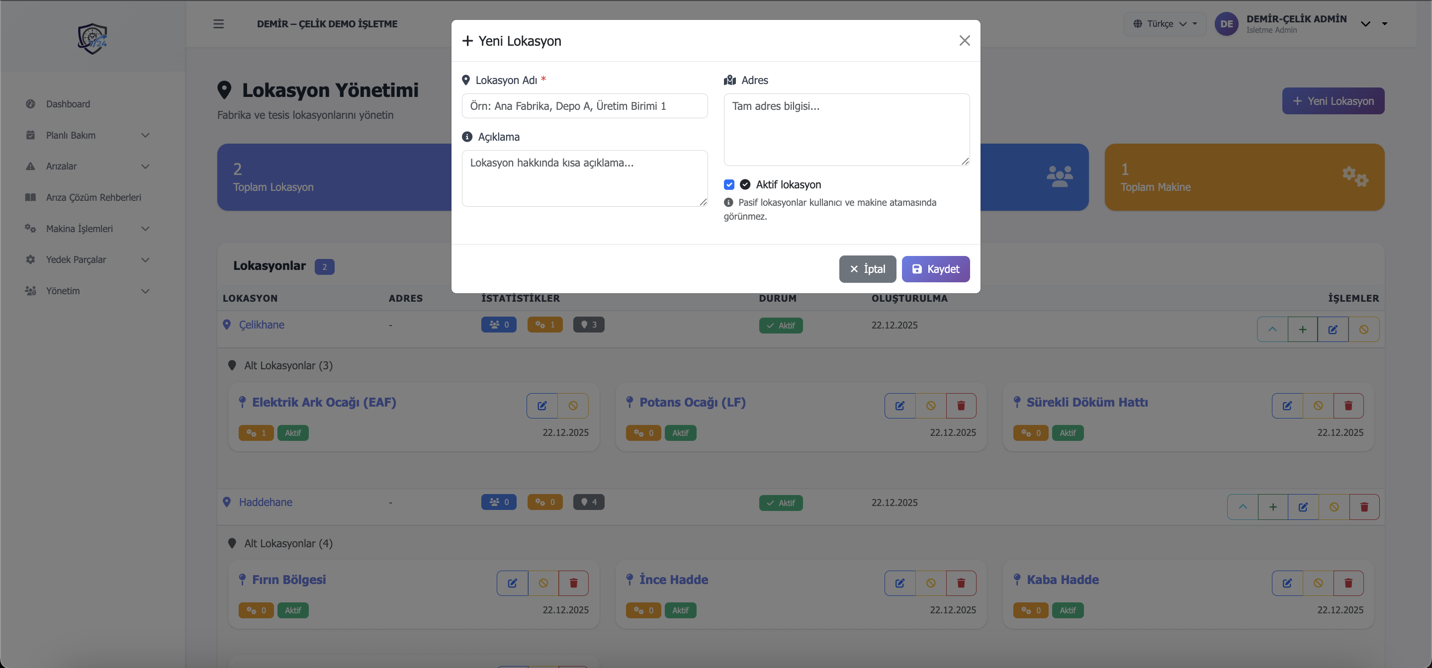 Lokasyon ekleme formu