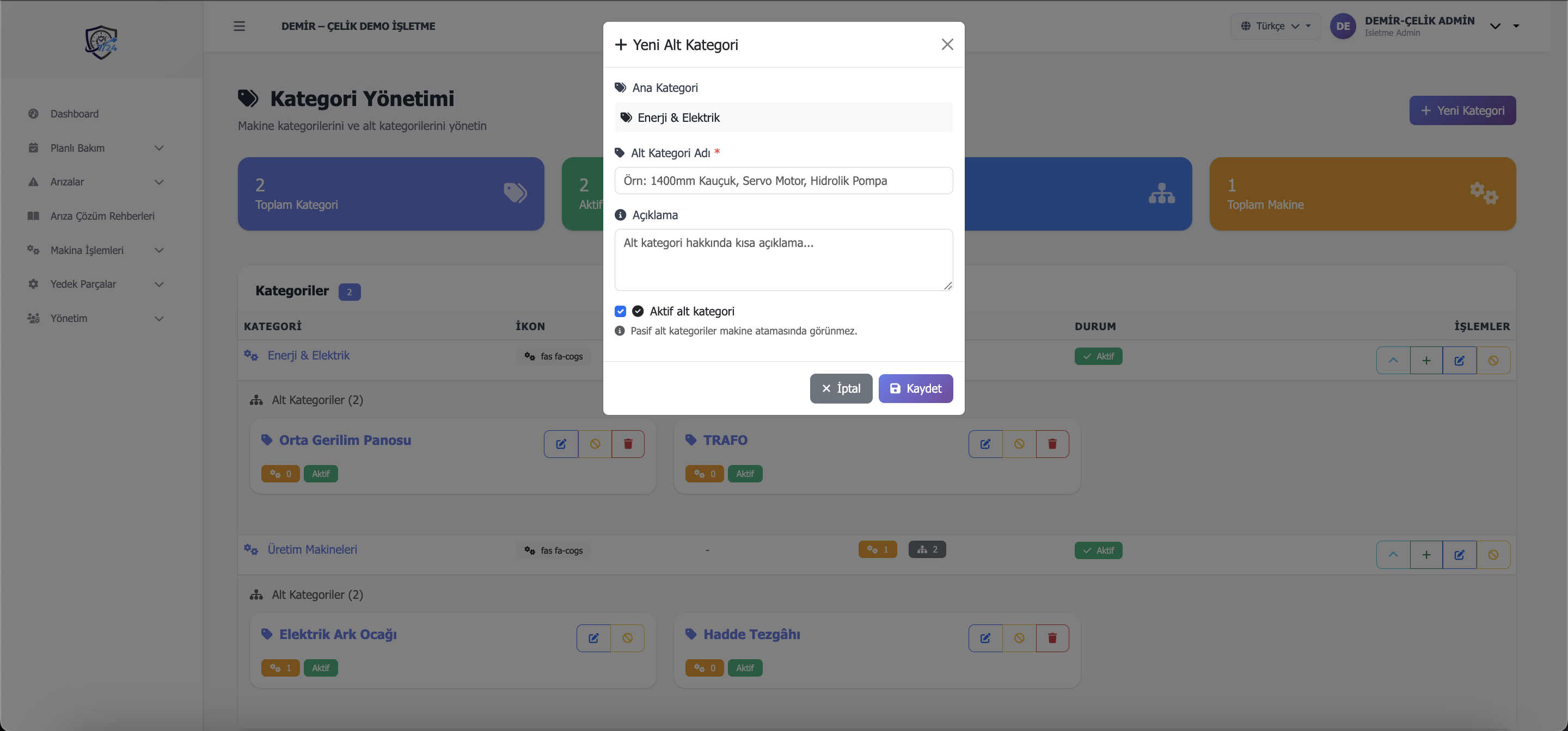 Makina kategorileri 3