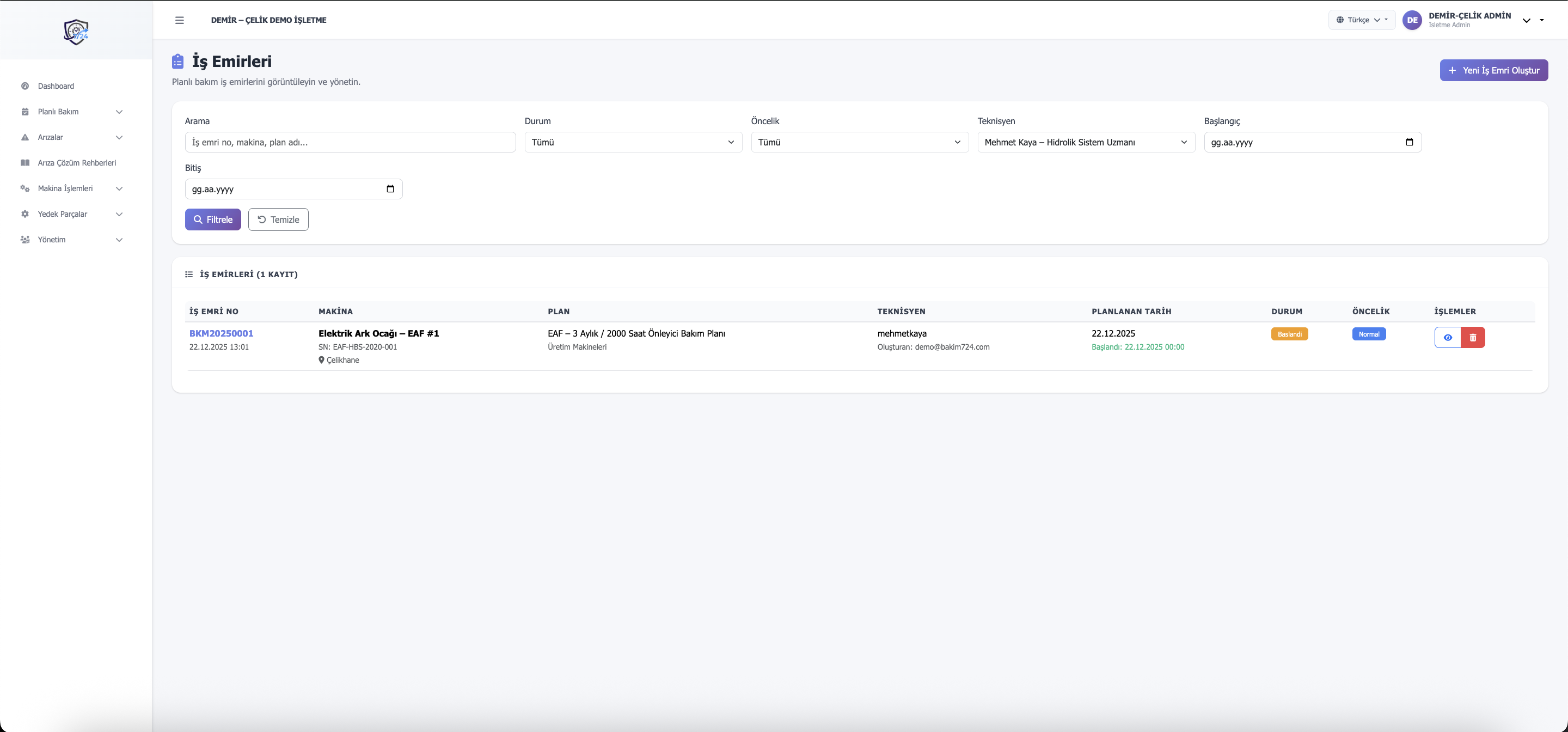 İş emirleri listesi